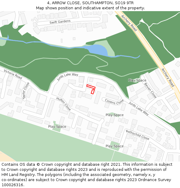4, ARROW CLOSE, SOUTHAMPTON, SO19 9TR: Location map and indicative extent of plot