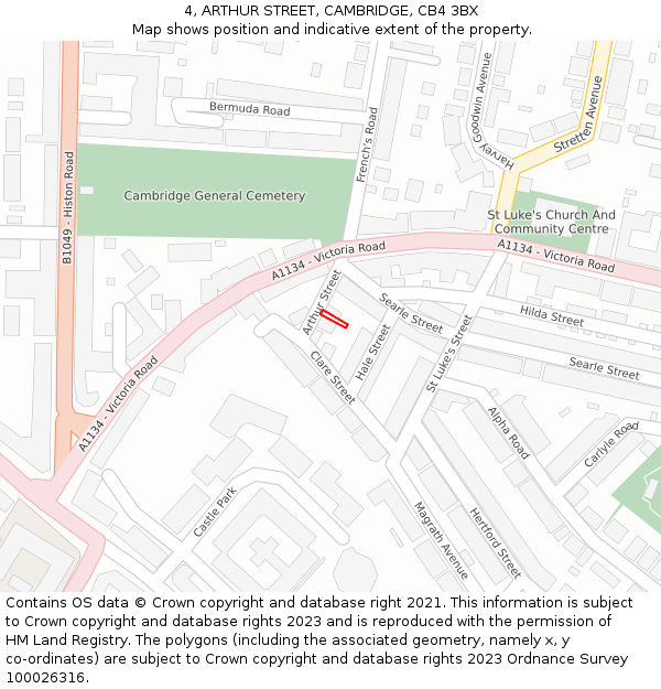 4, ARTHUR STREET, CAMBRIDGE, CB4 3BX: Location map and indicative extent of plot