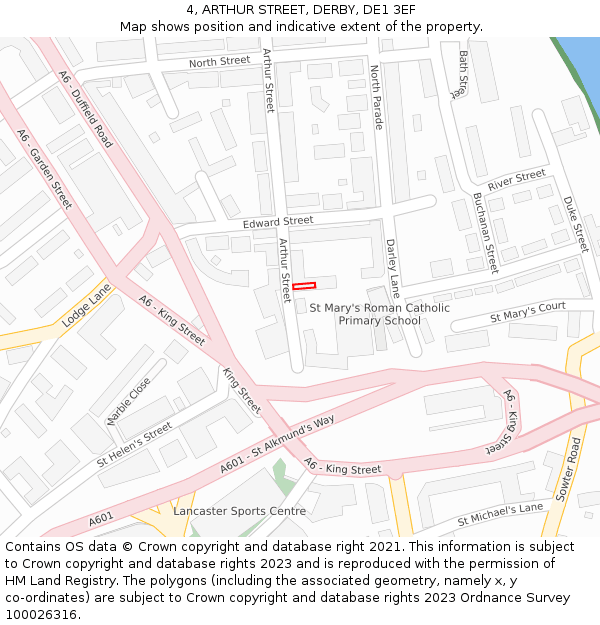 4, ARTHUR STREET, DERBY, DE1 3EF: Location map and indicative extent of plot