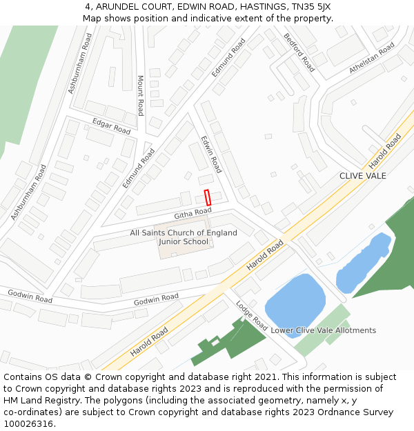 4, ARUNDEL COURT, EDWIN ROAD, HASTINGS, TN35 5JX: Location map and indicative extent of plot