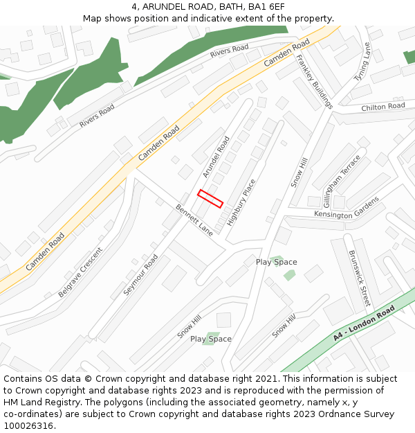 4, ARUNDEL ROAD, BATH, BA1 6EF: Location map and indicative extent of plot