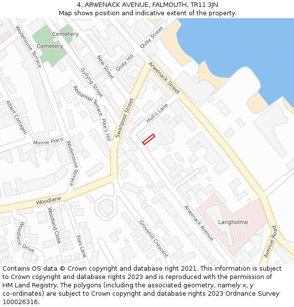 4, ARWENACK AVENUE, FALMOUTH, TR11 3JN: Location map and indicative extent of plot