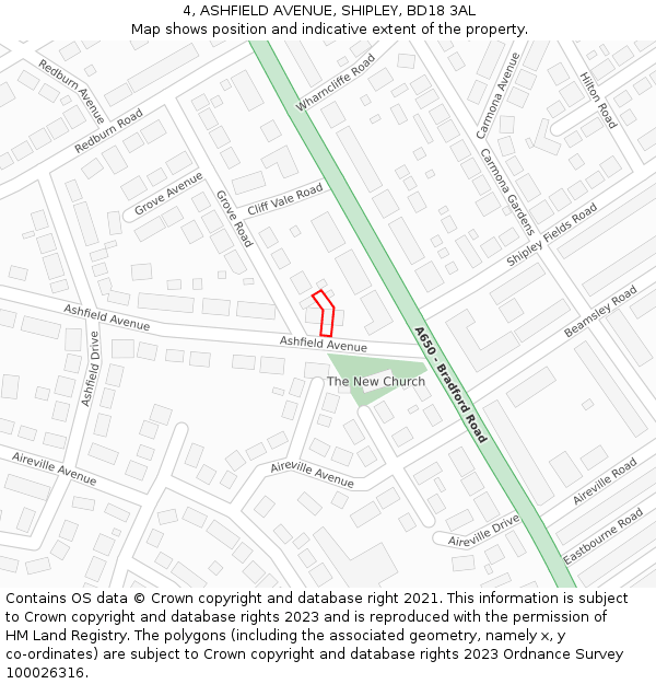 4, ASHFIELD AVENUE, SHIPLEY, BD18 3AL: Location map and indicative extent of plot
