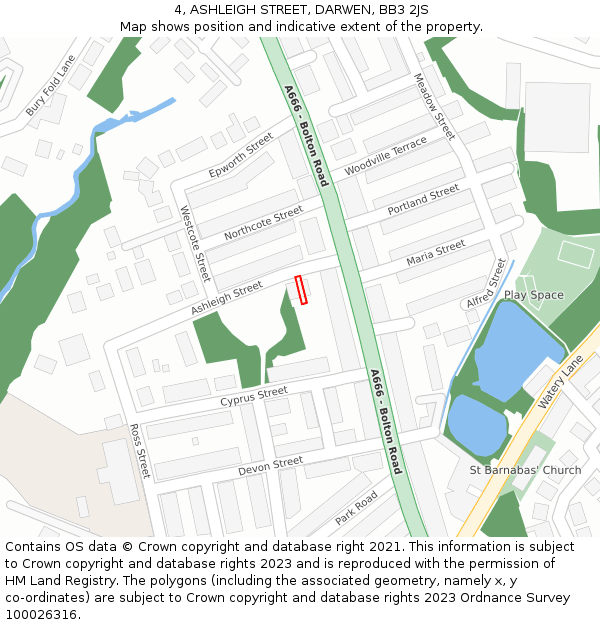 4, ASHLEIGH STREET, DARWEN, BB3 2JS: Location map and indicative extent of plot
