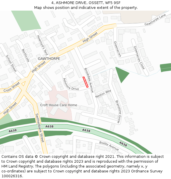 4, ASHMORE DRIVE, OSSETT, WF5 9SF: Location map and indicative extent of plot