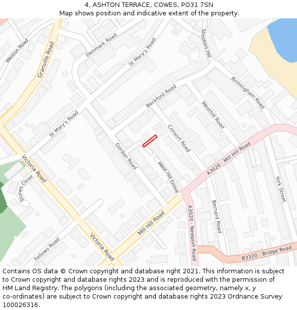 4, ASHTON TERRACE, COWES, PO31 7SN: Location map and indicative extent of plot