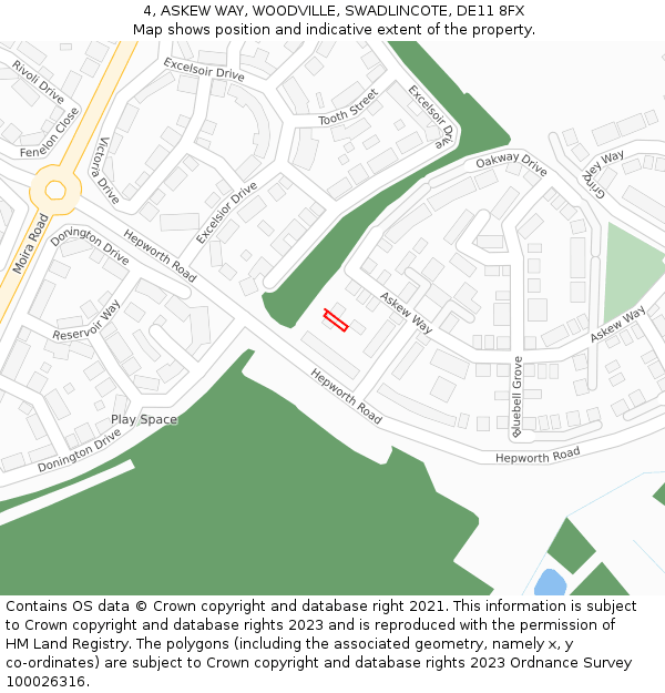 4, ASKEW WAY, WOODVILLE, SWADLINCOTE, DE11 8FX: Location map and indicative extent of plot