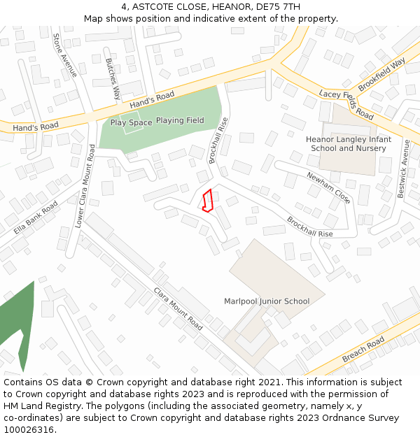 4, ASTCOTE CLOSE, HEANOR, DE75 7TH: Location map and indicative extent of plot