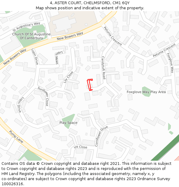 4, ASTER COURT, CHELMSFORD, CM1 6QY: Location map and indicative extent of plot