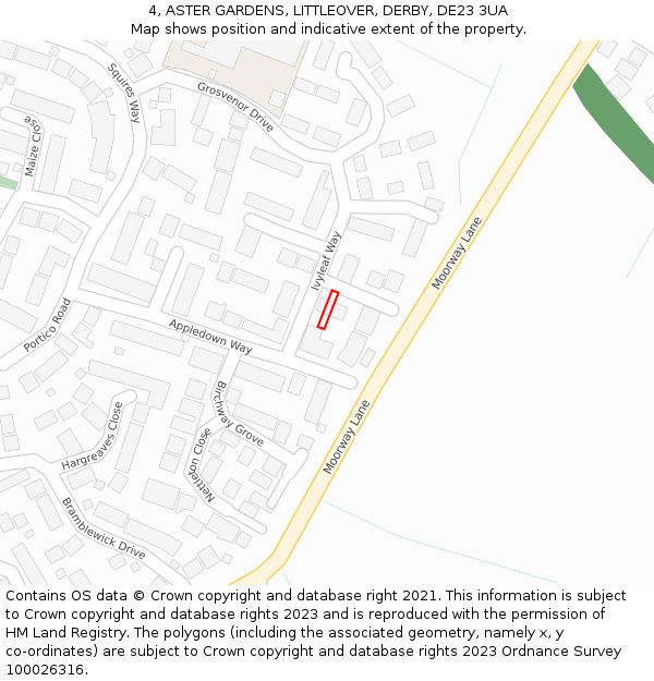 4, ASTER GARDENS, LITTLEOVER, DERBY, DE23 3UA: Location map and indicative extent of plot