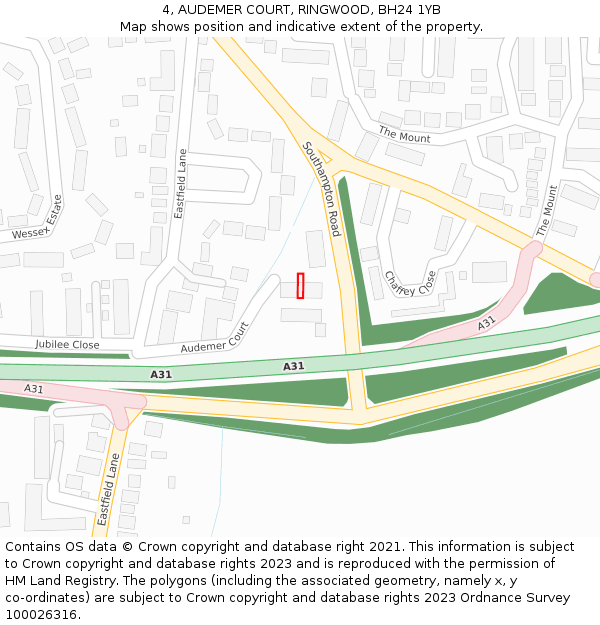 4, AUDEMER COURT, RINGWOOD, BH24 1YB: Location map and indicative extent of plot