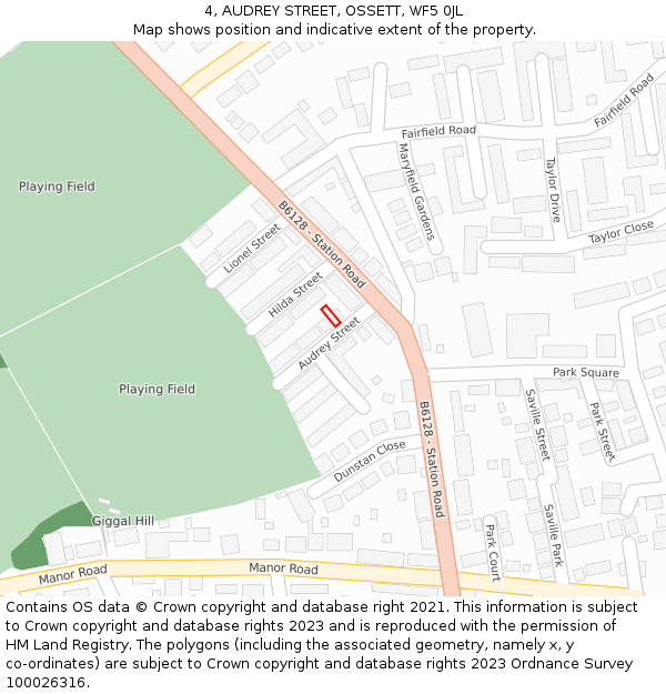 4, AUDREY STREET, OSSETT, WF5 0JL: Location map and indicative extent of plot