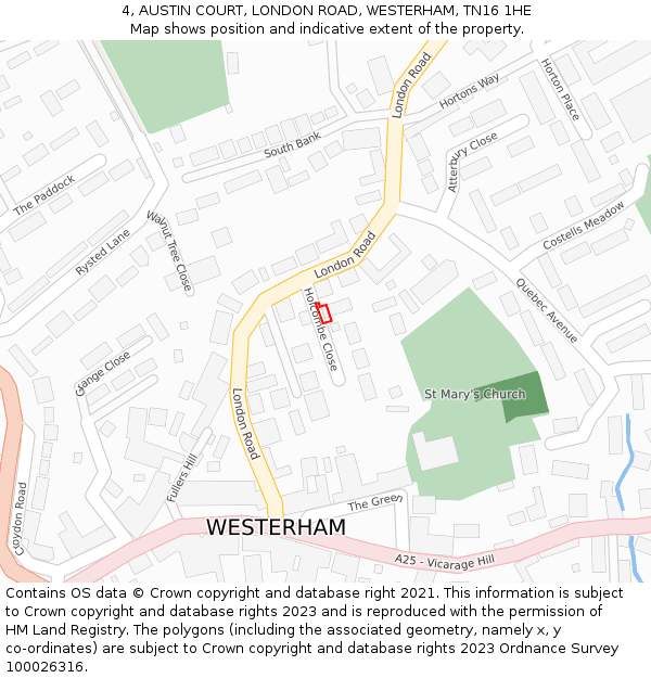 4, AUSTIN COURT, LONDON ROAD, WESTERHAM, TN16 1HE: Location map and indicative extent of plot