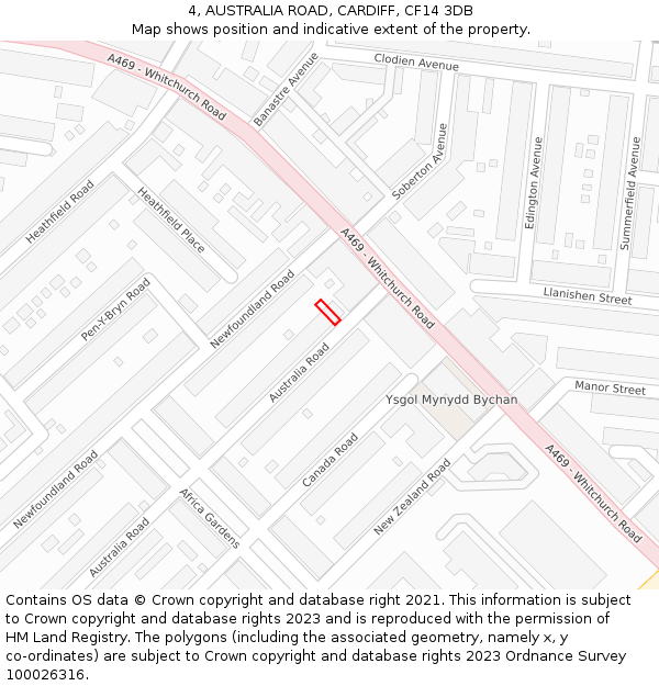4, AUSTRALIA ROAD, CARDIFF, CF14 3DB: Location map and indicative extent of plot