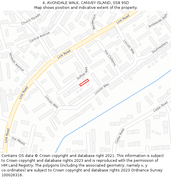 4, AVONDALE WALK, CANVEY ISLAND, SS8 9SD: Location map and indicative extent of plot