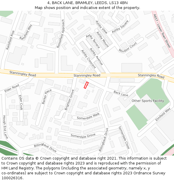 4, BACK LANE, BRAMLEY, LEEDS, LS13 4BN: Location map and indicative extent of plot