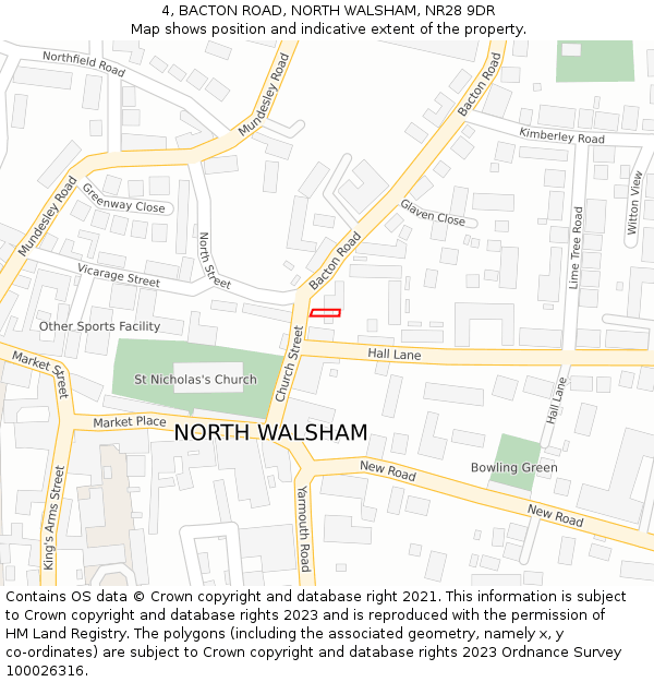 4, BACTON ROAD, NORTH WALSHAM, NR28 9DR: Location map and indicative extent of plot