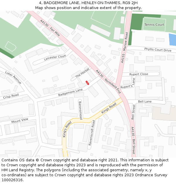 4, BADGEMORE LANE, HENLEY-ON-THAMES, RG9 2JH: Location map and indicative extent of plot