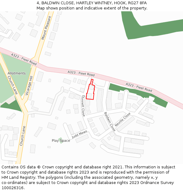 4, BALDWIN CLOSE, HARTLEY WINTNEY, HOOK, RG27 8FA: Location map and indicative extent of plot