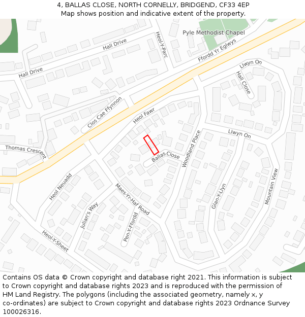4, BALLAS CLOSE, NORTH CORNELLY, BRIDGEND, CF33 4EP: Location map and indicative extent of plot