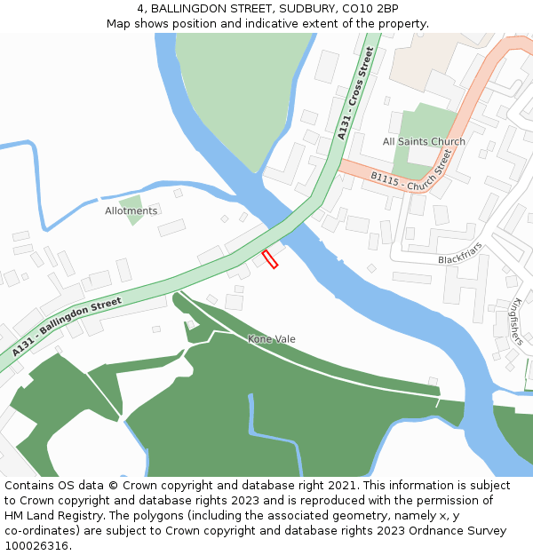 4, BALLINGDON STREET, SUDBURY, CO10 2BP: Location map and indicative extent of plot