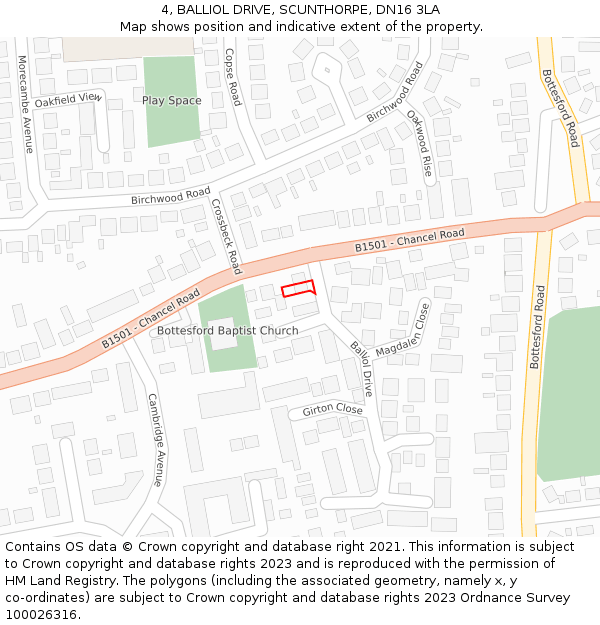 4, BALLIOL DRIVE, SCUNTHORPE, DN16 3LA: Location map and indicative extent of plot