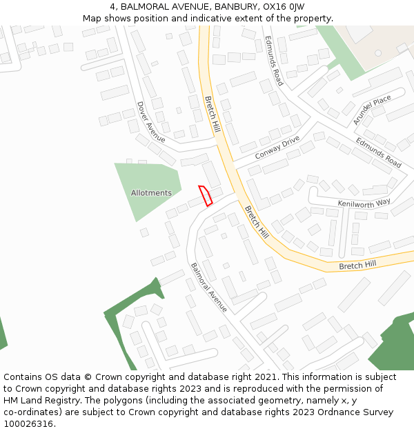 4, BALMORAL AVENUE, BANBURY, OX16 0JW: Location map and indicative extent of plot