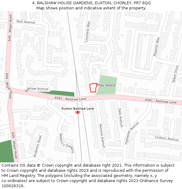 4, BALSHAW HOUSE GARDENS, EUXTON, CHORLEY, PR7 6QG: Location map and indicative extent of plot