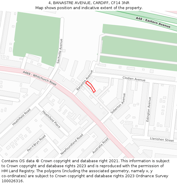 4, BANASTRE AVENUE, CARDIFF, CF14 3NR: Location map and indicative extent of plot