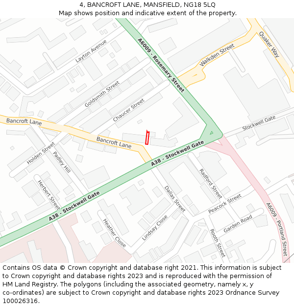 4, BANCROFT LANE, MANSFIELD, NG18 5LQ: Location map and indicative extent of plot