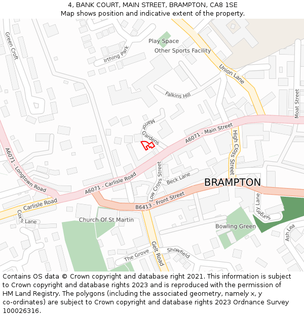 4, BANK COURT, MAIN STREET, BRAMPTON, CA8 1SE: Location map and indicative extent of plot