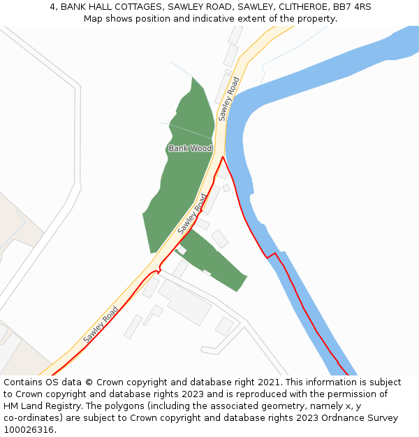 4, BANK HALL COTTAGES, SAWLEY ROAD, SAWLEY, CLITHEROE, BB7 4RS: Location map and indicative extent of plot