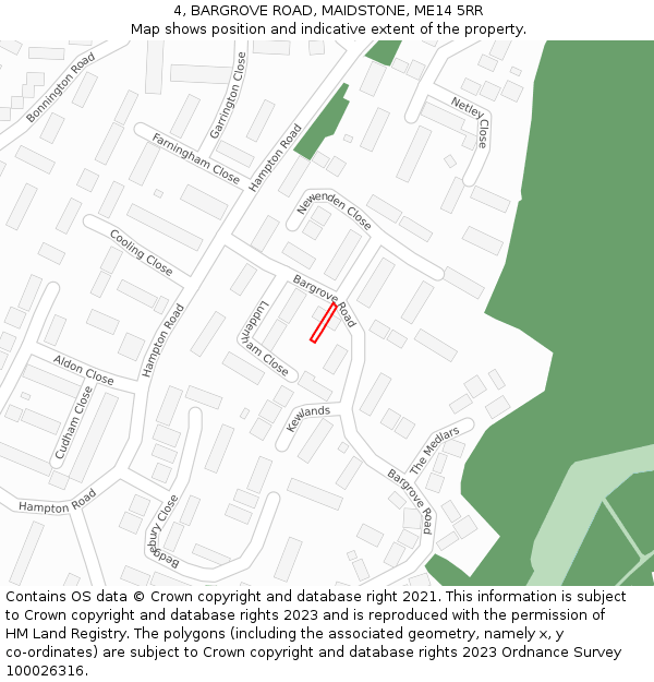 4, BARGROVE ROAD, MAIDSTONE, ME14 5RR: Location map and indicative extent of plot