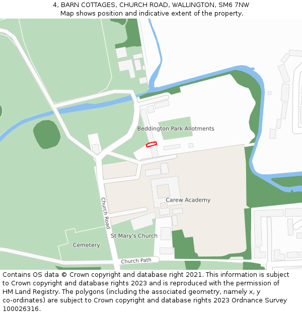 4, BARN COTTAGES, CHURCH ROAD, WALLINGTON, SM6 7NW: Location map and indicative extent of plot