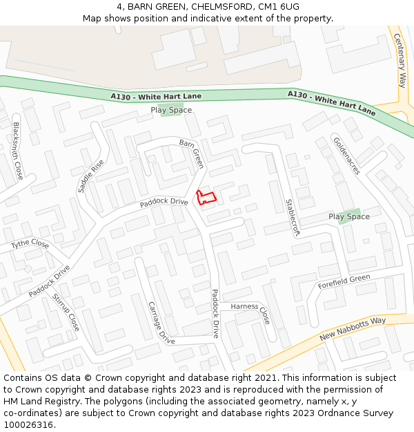 4, BARN GREEN, CHELMSFORD, CM1 6UG: Location map and indicative extent of plot