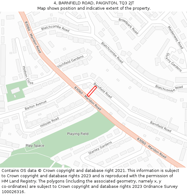 4, BARNFIELD ROAD, PAIGNTON, TQ3 2JT: Location map and indicative extent of plot