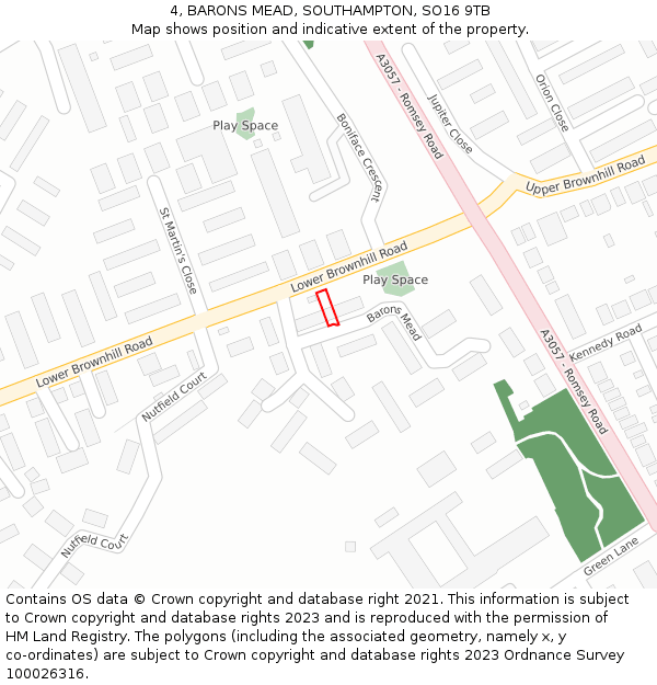 4, BARONS MEAD, SOUTHAMPTON, SO16 9TB: Location map and indicative extent of plot