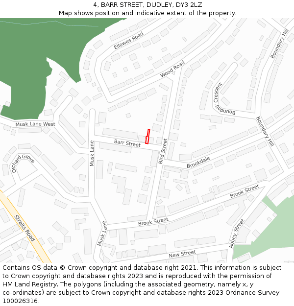 4, BARR STREET, DUDLEY, DY3 2LZ: Location map and indicative extent of plot