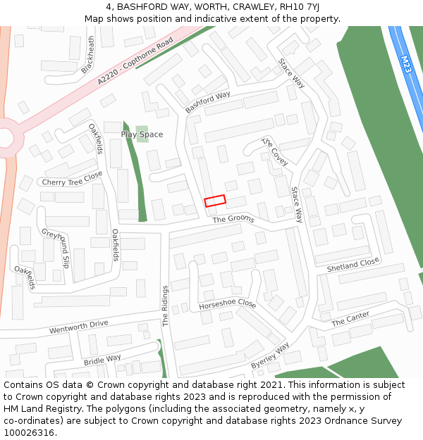 4, BASHFORD WAY, WORTH, CRAWLEY, RH10 7YJ: Location map and indicative extent of plot