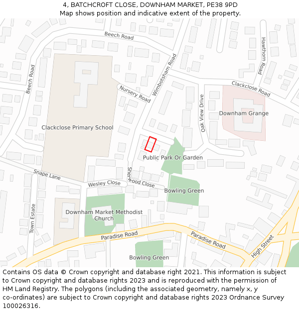 4, BATCHCROFT CLOSE, DOWNHAM MARKET, PE38 9PD: Location map and indicative extent of plot