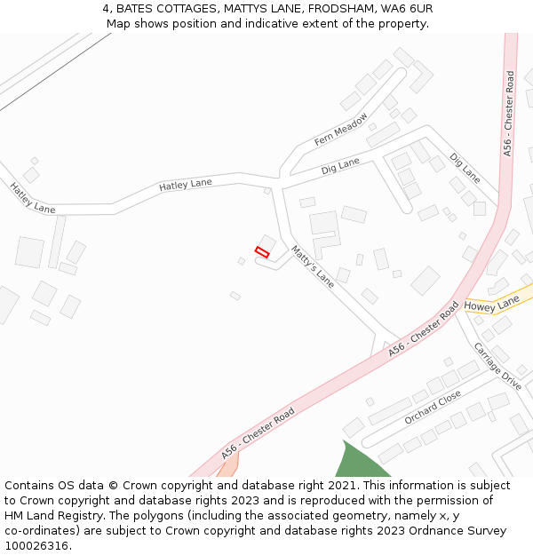 4, BATES COTTAGES, MATTYS LANE, FRODSHAM, WA6 6UR: Location map and indicative extent of plot