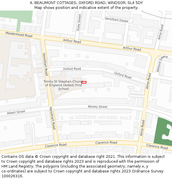 4, BEAUMONT COTTAGES, OXFORD ROAD, WINDSOR, SL4 5DY: Location map and indicative extent of plot
