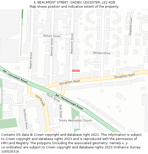 4, BEAUMONT STREET, OADBY, LEICESTER, LE2 4DB: Location map and indicative extent of plot