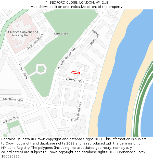 4, BEDFORD CLOSE, LONDON, W4 2UE: Location map and indicative extent of plot