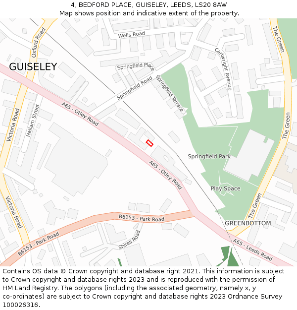 4, BEDFORD PLACE, GUISELEY, LEEDS, LS20 8AW: Location map and indicative extent of plot