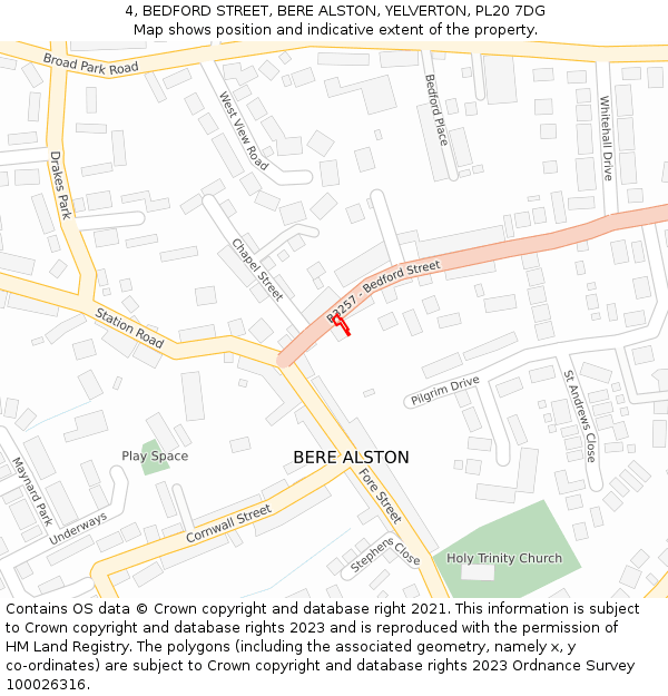 4, BEDFORD STREET, BERE ALSTON, YELVERTON, PL20 7DG: Location map and indicative extent of plot