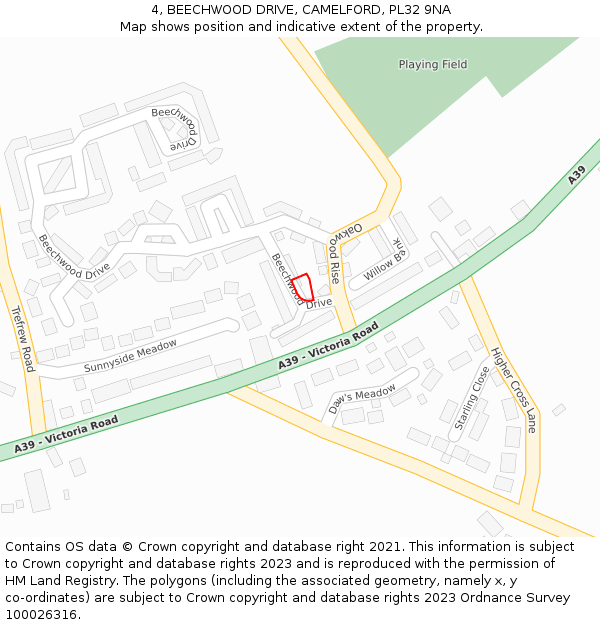 4, BEECHWOOD DRIVE, CAMELFORD, PL32 9NA: Location map and indicative extent of plot