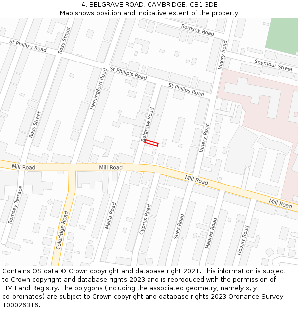4, BELGRAVE ROAD, CAMBRIDGE, CB1 3DE: Location map and indicative extent of plot