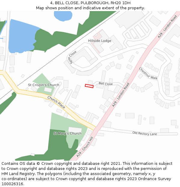 4, BELL CLOSE, PULBOROUGH, RH20 1DH: Location map and indicative extent of plot