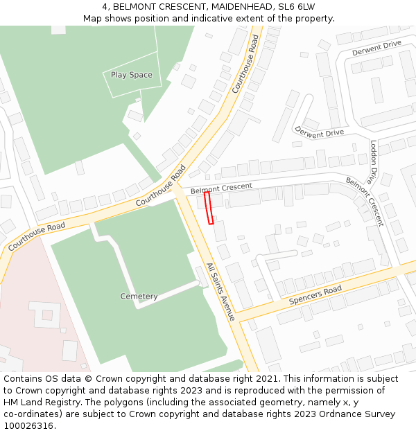 4, BELMONT CRESCENT, MAIDENHEAD, SL6 6LW: Location map and indicative extent of plot